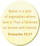 Better is a dish of vegetables where love is Than a fattened ox served with hatred.  Proverbs 15:17